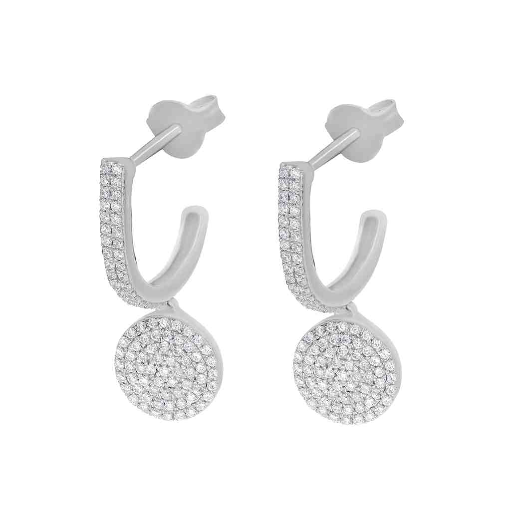Pair of round cut diamond hoop drop earrings ER21840A